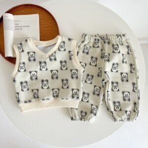 Baby Bear Embroidered Pattern Vest Combo Trousers Sets - Image 2