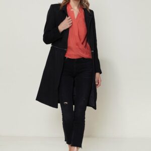 Women's Wool-blended Open Front Jacket In Black - Image 4